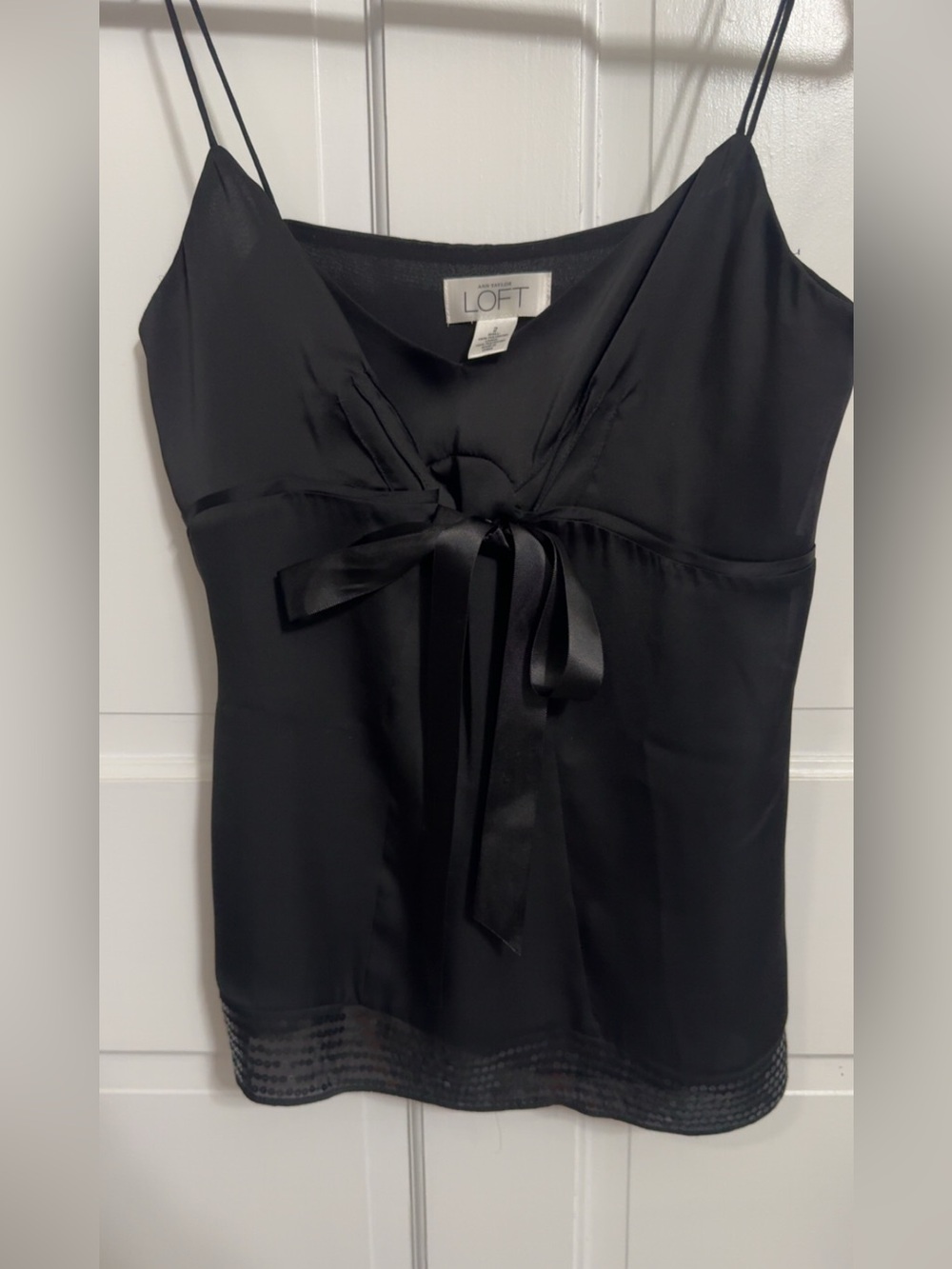 LOFT Black Satin Tie-Front Camisole